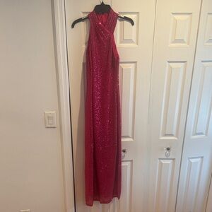 Elegant Pink Sequin Halter Dress